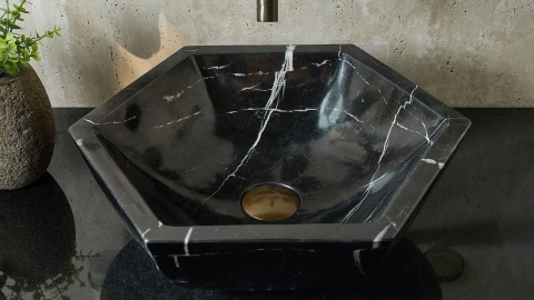 Мраморная раковина нестандартной формы Kira из черного камня Nero Marquina_5