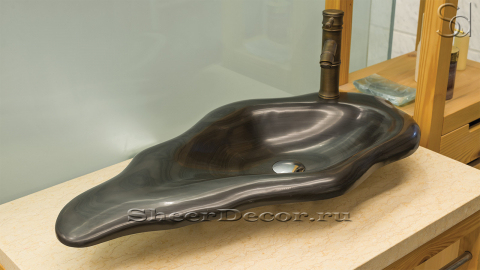 Мраморная раковина Kong M2 из черного камня Black Wooden ИНДИЯ 002160112 для ванной комнаты_3