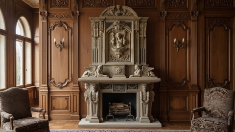 Декоративный портал бежевого цвета для облицовки камина Kruz из камня травертина Romano Antico 466131901_3