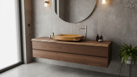 Деревянная раковина прямоугольной формы Labrado из коричневого дерева Rame_1