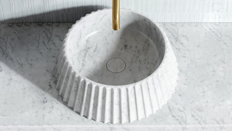 Белая раковина Lampada из натурального мрамора Bianco Carrara ИТАЛИЯ 000005511 для ванной комнаты_2
