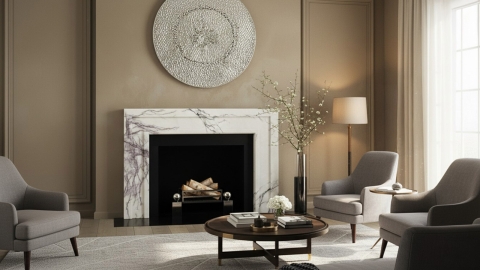 Каменный портал белого цвета для облицовки камина Lani M2 из мрамора Milas Lilac 474132102_3