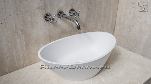 Каменная раковина овальной формы Levata из белого камня Bianco матовая_1