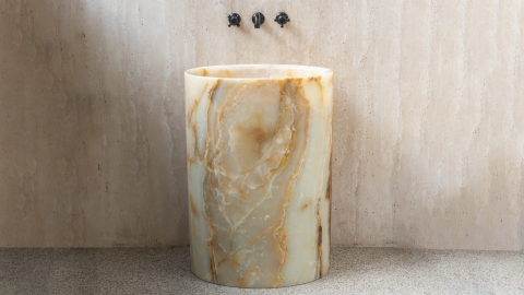 Белая раковина с пьедесталом Liso из камня оникса White Onyx АФГАНИСТАН 977043171 для ванной комнаты_1