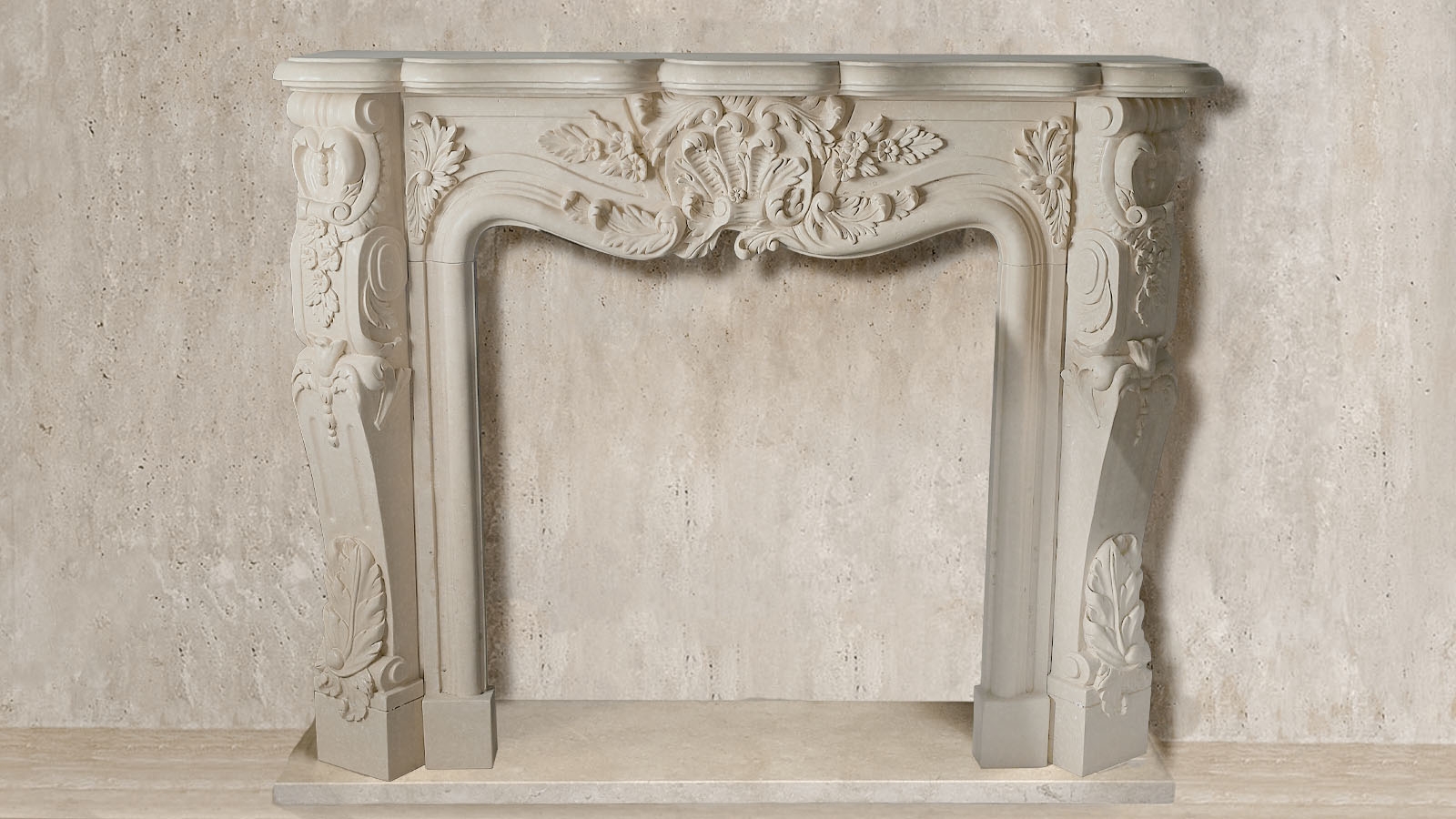 Каменный портал для облицовки камина Lurd из мрамора Egypt Ivory 503114105_2 Мраморный портал бежевого цвета для отделки камина Lurd M5 из натурального камня Egypt Ivory 503114105_2