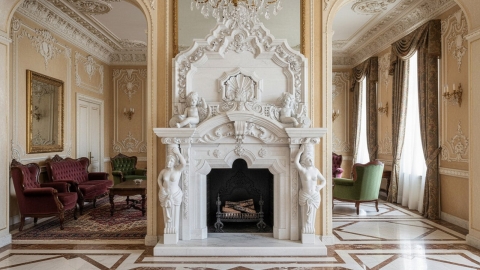 Каменный портал белого цвета для облицовки камина Neris из мрамора Bianco Extra 567111901_3