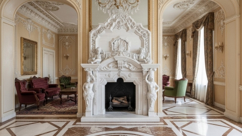 Каменный портал белого цвета для облицовки камина Neris из мрамора Bianco Extra 567111901_4