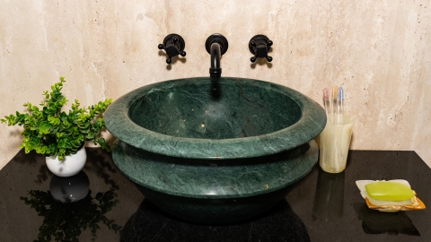 Каменная курна круглой формы Nica из зеленого мрамора Dark Green ИНДИЯ 101013121_1