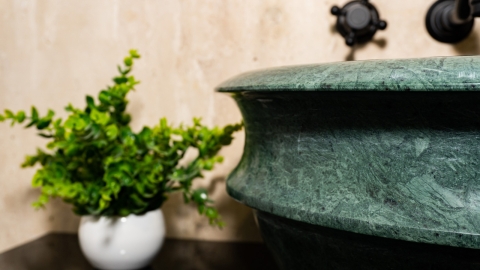 Каменная курна круглой формы Nica из зеленого мрамора Dark Green ИНДИЯ 101013121_3