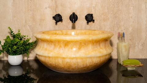 Каменная курна круглой формы Nica Coniform из желтого оникса Honey Onyx ИНДИЯ 101016123_3