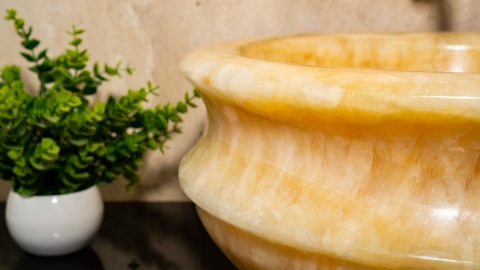 Каменная курна круглой формы Nica Coniform из желтого оникса Honey Onyx ИНДИЯ 101016123_5