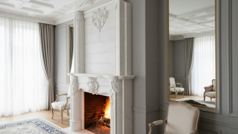 Каменный портал белого цвета для облицовки камина Odila из мрамора Bianco Extra 588111901_3