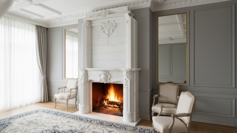 Каменный портал белого цвета для облицовки камина Odila из мрамора Bianco Extra 588111901_4