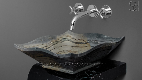 Серая раковина Ola из натурального мрамора Carrara ИНДИЯ 027009111 для ванной комнаты_6