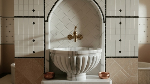 Каменная курна нестандартной формы Onda Centro из белого мрамора Clouds ИСПАНИЯ 749010423_3