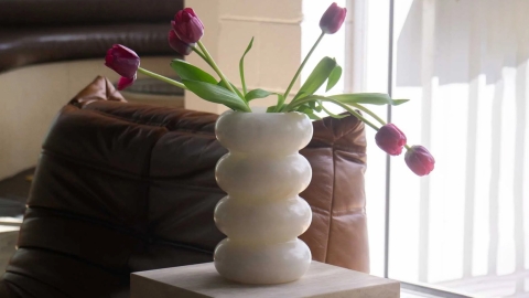 Каменная стакан круглой формы OrugaFlorero из белого камня White Onyx_3