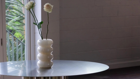 Каменная стакан круглой формы OrugaFlorero из белого камня White Onyx_4