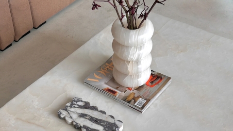 Каменная стакан круглой формы OrugaFlorero из белого камня White Onyx_6