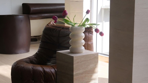 Каменная стакан круглой формы OrugaFlorero из белого камня White Onyx_7