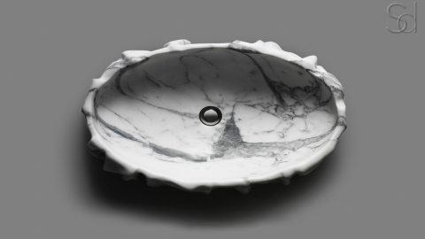 Белая раковина Panneggio из натурального мрамора Bianco Carrara ИТАЛИЯ 000005011 для ванной комнаты_3