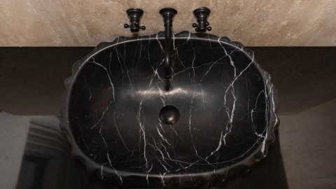 Черная раковина Panneggio из натурального мрамора Nero Marquina ИСПАНИЯ 000018011 для ванной комнаты_3