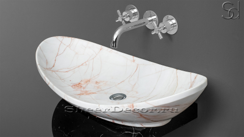 Белая раковина Perla из натурального мрамора Coral Pink ИТАЛИЯ 030012111 для ванной комнаты_4