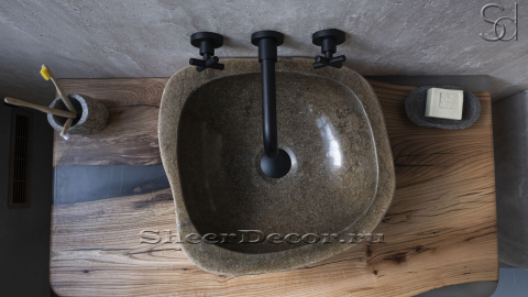 Раковина для ванной Piedra M219 из речного камня  Beige ИНДОНЕЗИЯ 00501111219_3