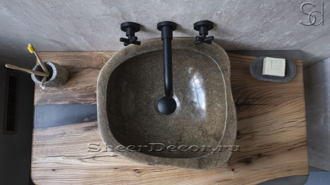 Раковина для ванной Piedra M219 из речного камня  Beige ИНДОНЕЗИЯ 00501111219_6