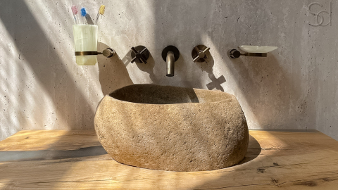 Раковина для ванной Piedra M297 из речного камня  Beige ИНДОНЕЗИЯ 00501111297_2