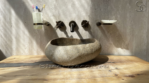 Раковина для ванной Piedra M307 из речного камня  Beige ИНДОНЕЗИЯ 00501111307_2