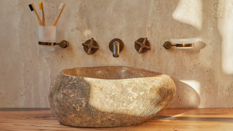 Раковина для ванной Piedra M273 из речного камня  Beige ИНДОНЕЗИЯ 00501111273_12