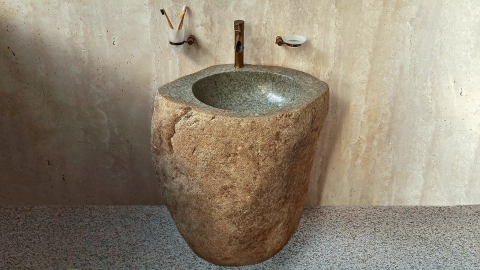 Раковина на ножке пьедестале Piedra M320 из речного камня  Beige ИНДОНЕЗИЯ 00501117320_3