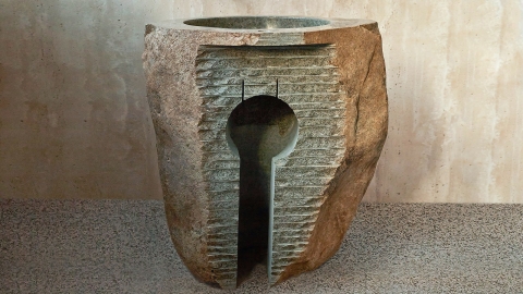 Раковина на ножке пьедестале Piedra M320 из речного камня  Beige ИНДОНЕЗИЯ 00501117320_5