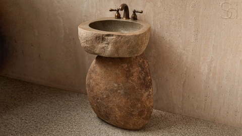Раковина на ножке пьедестале Piedra M324 из речного камня  Beige ИНДОНЕЗИЯ 00501117324_2