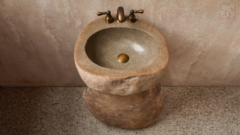 Раковина на ножке пьедестале Piedra M324 из речного камня  Beige ИНДОНЕЗИЯ 00501117324_4