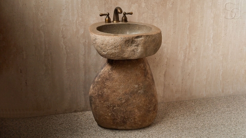Раковина на ножке пьедестале Piedra M324 из речного камня  Beige ИНДОНЕЗИЯ 00501117324_5