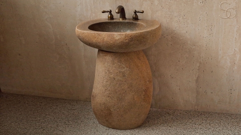 Раковина на ножке пьедестале Piedra M326 из речного камня  Beige ИНДОНЕЗИЯ 00501117326_2
