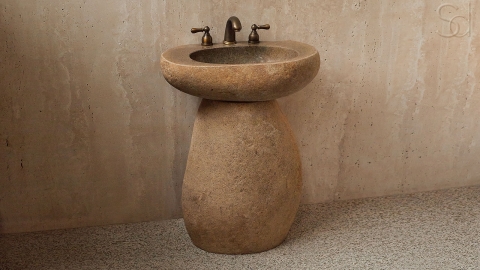 Раковина на ножке пьедестале Piedra M326 из речного камня  Beige ИНДОНЕЗИЯ 00501117326_3