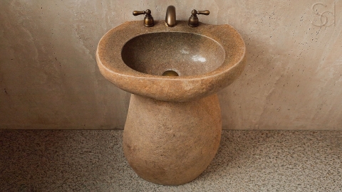 Раковина на ножке пьедестале Piedra M326 из речного камня  Beige ИНДОНЕЗИЯ 00501117326_4