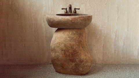 Раковина на ножке пьедестале Piedra M328 из речного камня  Beige ИНДОНЕЗИЯ 00501117328_2