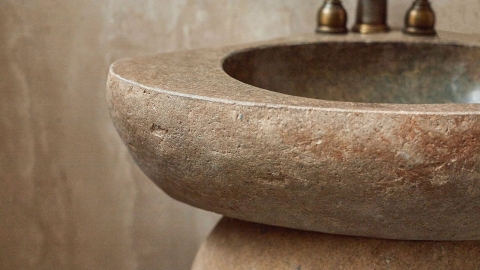 Раковина на ножке пьедестале Piedra M328 из речного камня  Beige ИНДОНЕЗИЯ 00501117328_3