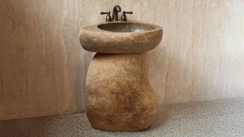 Раковина на ножке пьедестале Piedra M328 из речного камня  Beige ИНДОНЕЗИЯ 00501117328_4
