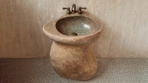 Раковина на ножке пьедестале Piedra M328 из речного камня  Beige ИНДОНЕЗИЯ 00501117328_5