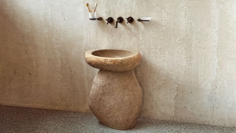 Мойка в ванную Piedra M329 из речного камня  Beige ИНДОНЕЗИЯ 00501117329_1