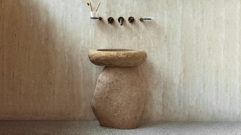 Мойка в ванную Piedra M329 из речного камня  Beige ИНДОНЕЗИЯ 00501117329_2
