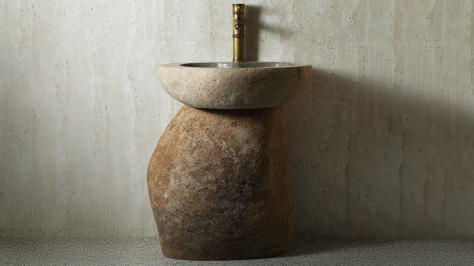 Гранитная мойка Piedra из речного камня Beige 00501117549_5 Раковина на ножке пьедестале Piedra M549 из речного камня Beige ИНДОНЕЗИЯ 00501117549_5