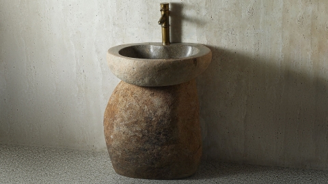 Раковина на ножке пьедестале Piedra M549 из речного камня  Beige ИНДОНЕЗИЯ 00501117549_2
