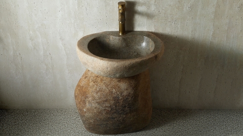 Раковина на ножке пьедестале Piedra M549 из речного камня  Beige ИНДОНЕЗИЯ 00501117549_3