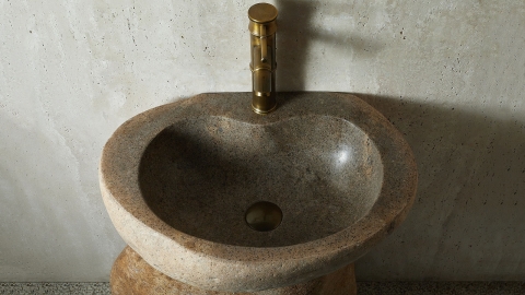 Раковина на ножке пьедестале Piedra M549 из речного камня  Beige ИНДОНЕЗИЯ 00501117549_5