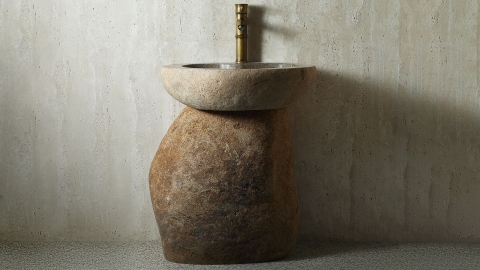 Бежевая раковина с пьедесталом Piedra M549 из речного гранита Beige ИНДОНЕЗИЯ 00501117549 для  комнаты_1